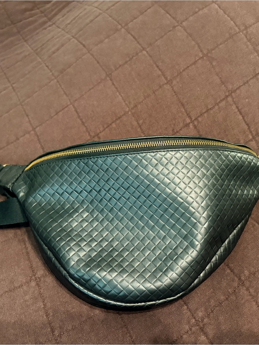 Black Andar TatumWoven Leather Waist Bag with Gold Zip